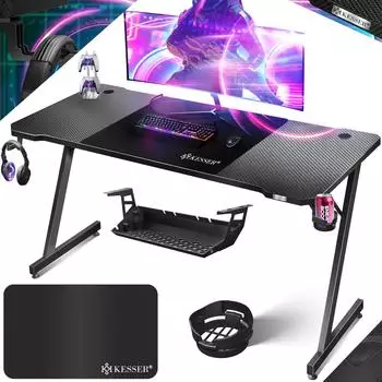 Kesser Gaming-Schreibtisch Z-Form 160x60cm, schwarz (Carbon) mit LED