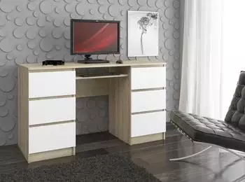 RAUMHIRSCH Schreibtisch 135cm Eiche Sonoma/wei&szlig;, 6 Schubladen, Tastaturauszug (800001457750)