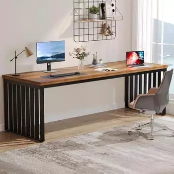 LuxusKollektion Schreibtisch 180cm, Holzoptik braun, Metallgestell