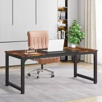 LuxusKollektion Schreibtisch 160x80cm, Industrie Design, schwarz-braun, 2 Personen