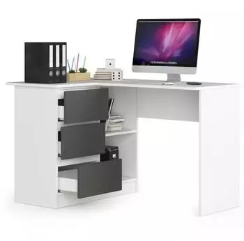 RAUMHIRSCH Eckschreibtisch L-Form 124cm, 3 Schubladen, wei&szlig;/graphitgrau (800001522991)