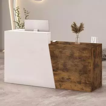 LuxusKollektion Empfangstheke mit Schublade & Ablagef&auml;chern, 140&times;42&times;100cm, wei&szlig; + Flamed Wood, links