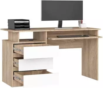 RAUMHIRSCH Schreibtisch mit Tastaturauszug und Stauraum, 135x60cm, Eiche Sonoma/wei&szlig; (800001457523)