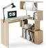 LuxusKollektion Eckschreibtisch L-förmig mit 360°-drehbarem Bücherregal, Eiche (157x130,5x45cm)