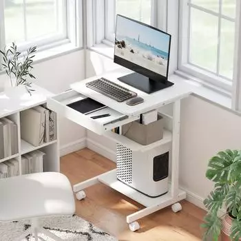 HomCom Schreibtisch mit Rollen, CPU-Ständer, weiß, 51x79x56cm (800001820145)