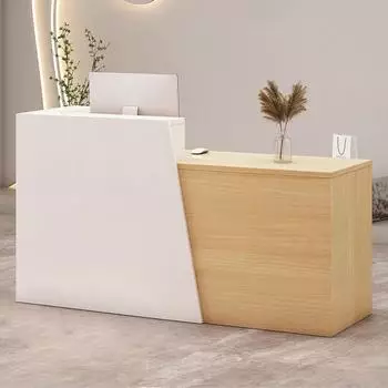 LuxusKollektion Empfangstheke mit Schublade & Ablagef&auml;chern, 190&times;42&times;100cm, wei&szlig; + Holz, links