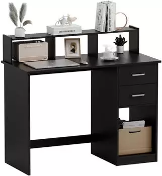 LuxusKollektion Schreibtisch mit Schubladen und Regal, schwarz, 105x48x94cm