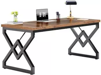 LuxusKollektion Schreibtisch 160x70x75cm, Holztischplatte, Metallrahmen, Vintage Brown