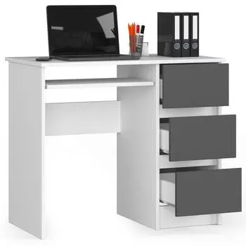 RAUMHIRSCH Schreibtisch mit 3 Schubladen & Tastaturauszug, 90cm, wei&szlig;-graphitgrau (800001523131)