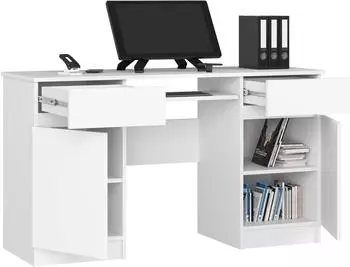 RAUMHIRSCH Schreibtisch mit Tastaturauszug, 2 T&uuml;ren, 2 Schubladen, wei&szlig;, 135cm (800001457418)
