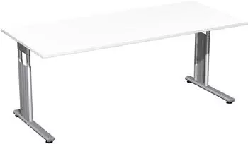 Geram&ouml;bel C-Fu&szlig; Flex Schreibtisch, manuell h&ouml;henverstellbar, 180x80cm, wei&szlig;/silber (S-617146-WS)