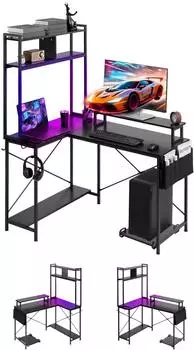VEVOR Gaming-Eckschreibtisch L-Form 1,2m mit LED-Monitorständer
