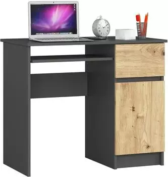 RAUMHIRSCH Schreibtisch mit Tastaturauszug, 90cm, Graphit/Eiche Artisan