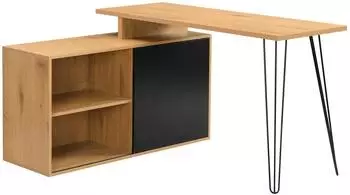 Wohnling Eckschreibtisch L-Form mit Sideboard, Eiche-Dekor/schwarz (WL7.631)