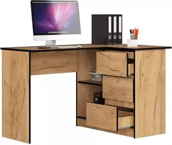 RAUMHIRSCH Eckschreibtisch L-Form, Eiche Craft, 124cm, 3 Schubladen