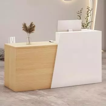 LuxusKollektion Empfangstheke mit Schublade & Ablagef&auml;chern, 200&times;42&times;100cm, wei&szlig;/Holz, rechts