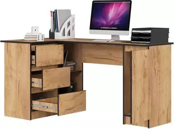 RAUMHIRSCH Schreibtisch Eiche Craft L-Form 155cm, 3 Schubladen, 1 T&uuml;r (800001457373)