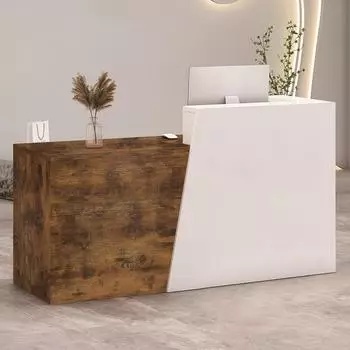 LuxusKollektion Empfangstheke mit Schublade & F&auml;chern 180&times;42&times;100cm, wei&szlig;/Flamed Wood, rechts