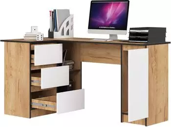 RAUMHIRSCH Eckschreibtisch L-Form, Eiche Craft/wei&szlig;, 155cm, 3 Schubladen (800001457376)
