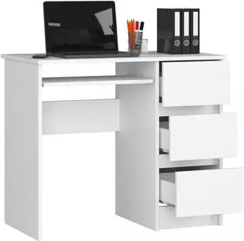 RAUMHIRSCH Schreibtisch mit 3 Schubladen und Tastaturauszug, 90cm, wei&szlig;