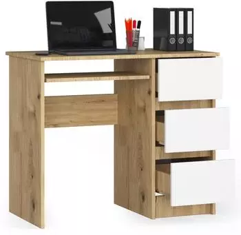 RAUMHIRSCH Schreibtisch mit 3 Schubladen & Tastaturauszug, Eiche Artisan/wei&szlig;, 90cm (800001457781)