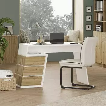 VICCO Schreibtisch Okaro wei&szlig;/Eiche 105x50cm, 3 Schubladen