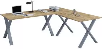 VCM Lona X Eckschreibtisch L-Form 220x220cm, silber/Honig-Eiche (919769)