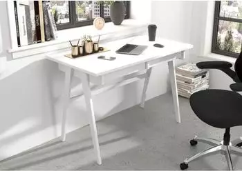 M&ouml;bel Kraft Edda Schreibtisch 120x65x75,5cm, 2 Schubladen, Buche wei&szlig; (RAL 9003)