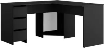 Mirjan24 Fotyn Eckschreibtisch L-Form, 3 Schubladen, schwarz, 142x74x142cm