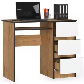 RAUMHIRSCH Schreibtisch 90cm, 3 Schubladen, Tastaturauszug, Eiche Craft/weiß (800001457772)
