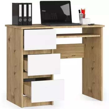 RAUMHIRSCH Schreibtisch mit Tastaturauszug, 3 Schubladen, 90cm, Eiche Artisan/weiß (800001522988)