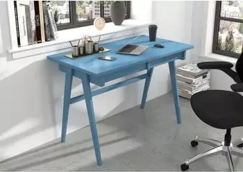 M&ouml;bel Kraft Edda Schreibtisch, Buchenholz, pastellblau, 120x75,5x65cm