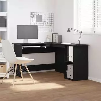 vidaXL Eck-Schreibtisch schwarz Eichen-Optik 120x140x75cm (862450)