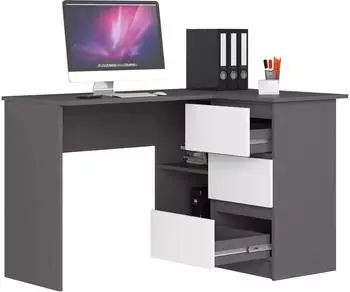 RAUMHIRSCH Eckschreibtisch L-Form 124cm, 3 Schubladen, graphit/wei&szlig; (800001523103)