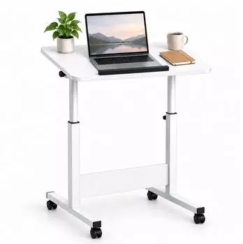 Relaxdays Laptoptisch höhenverstellbar, neigbar, C-Form, mit Rollen, 67-90cm, weiß