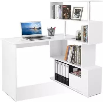 LuxusKollektion Eckschreibtisch L-f&ouml;rmig mit 360&deg;-B&uuml;cherregal, wei&szlig;, 157x130,5x45cm
