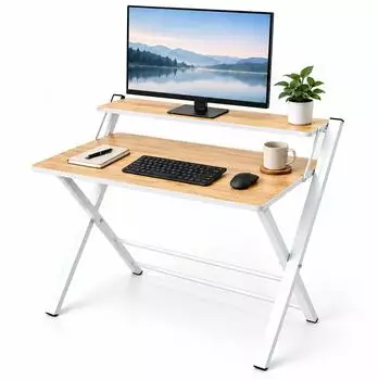 Relaxdays Klappbarer Schreibtisch mit Monitoraufsatz, wei&szlig;, 70x82x56cm