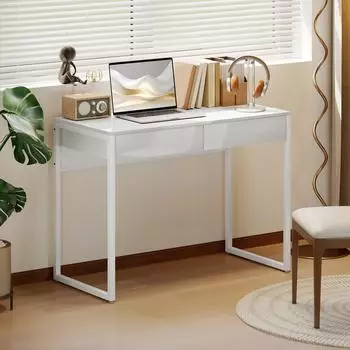HomCom Schreibtisch 100x50cm, 2 Schubladen, wei&szlig;, Stahlbeine (800002031188)