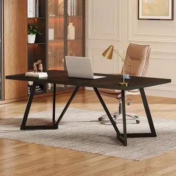 LuxusKollektion Computertisch 180cm, rechteckig, schwarz, Metallgestell