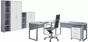 BMG Office Edition Set 4 B&uuml;rom&ouml;bel-Komplettset grau/wei&szlig; matt (VKE.EditionSet4grauweissmatt)