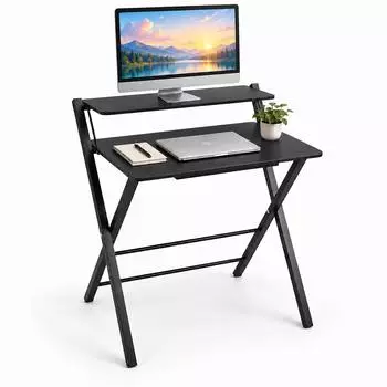 Relaxdays Schreibtisch, klappbar mit Monitoraufsatz, schwarz, 70x82x56cm