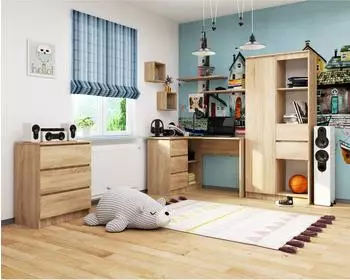 RAUMHIRSCH Schreibtisch mit 3 Schubladen & Regalablage, Sonoma Eiche, 85x77x155cm (800001457186)