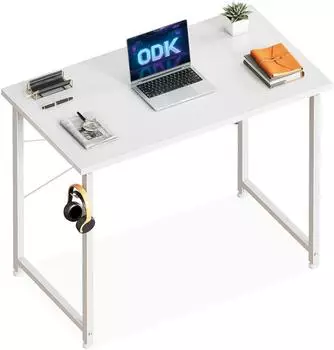LuxusKollektion Schreibtisch mit Kopfhörerhalter, weiß, Holzoptik, 80×40cm