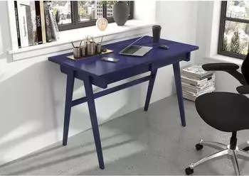 Möbel Kraft Edda Schreibtisch, Buchenholz, dunkelblau, 120x75,5x65cm