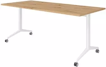 b&uuml;m&ouml; Seminartisch klappbar & fahrbar 180x80cm, Asteiche/wei&szlig; (BU-KFZ19-R-W)