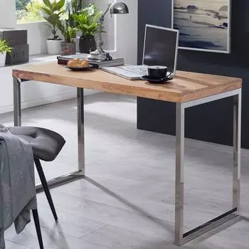 KADIMA DESIGN GUNA Schreibtisch Akazien-Massivholz, Metallbeine, 120x60x76cm