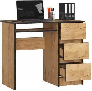 RAUMHIRSCH Schreibtisch 90cm, 3 Schubladen, Tastaturauszug, Eiche Craft (800001457784)