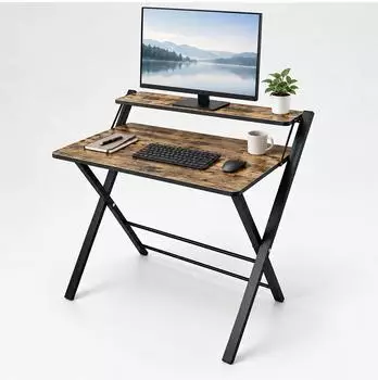Relaxdays Klappschreibtisch mit Monitoraufsatz, MDF/Metall, braun/schwarz, 70x82x56cm