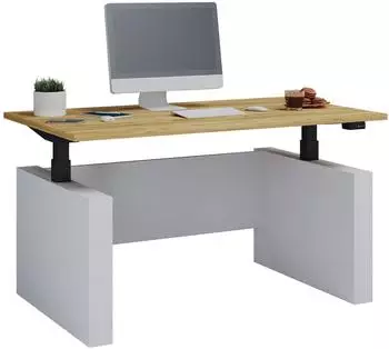 VCM Salia elektrisch höhenverstellbarer Schreibtisch 140x80cm, weiß/Honig-Eiche (922371)