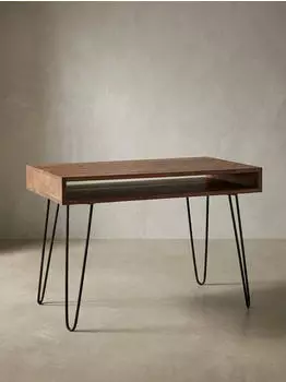 KADIMA DESIGN BAGLI Schreibtisch Massivholz (Sheesham), braun, 110x60x76cm, 1 Ablagefach